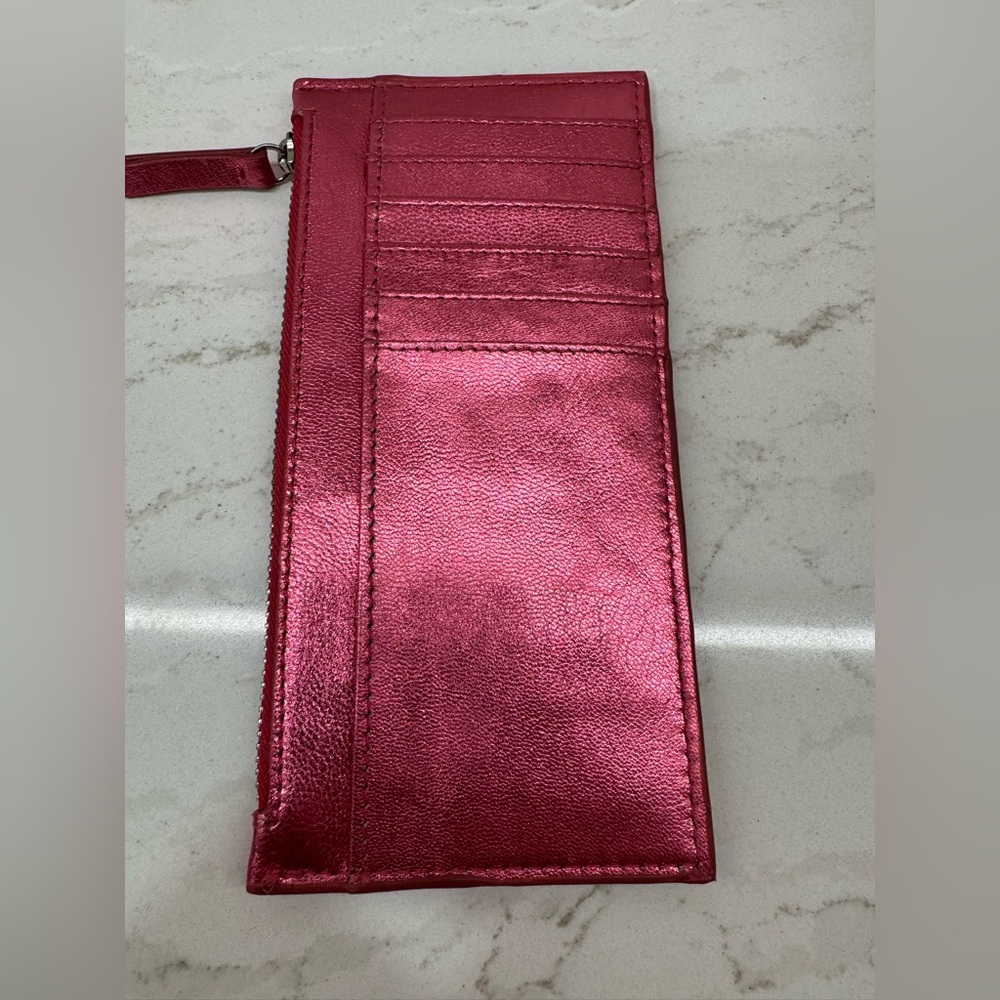💝 Vince Camuto Pink Metallic Leather Zip Wallet Card Holder - Picture 3 of 8